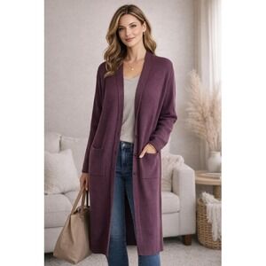 UGG Sweater Women Small Plum Purple Wool Blend Ribbed Longline Duster Cardigan